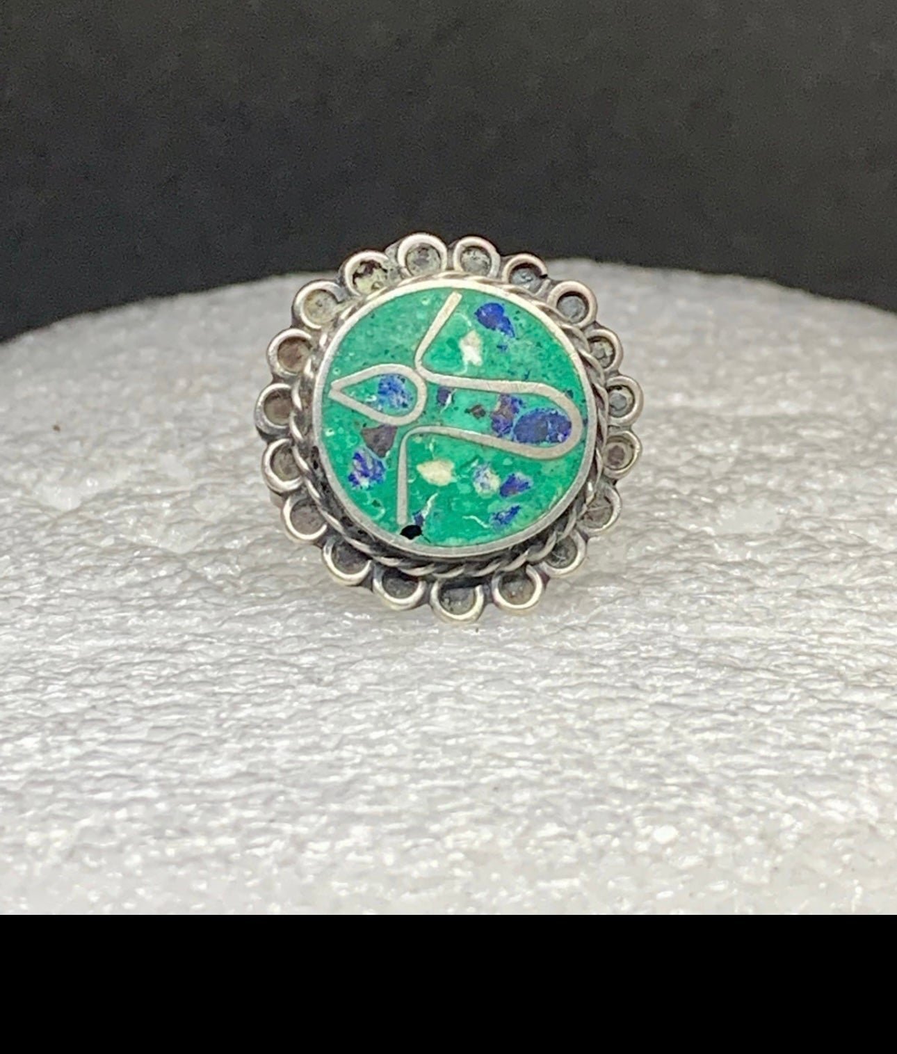 Vintage Old Pawn Sterling Turquoise Native Style Spirit animal ring Taxco marked