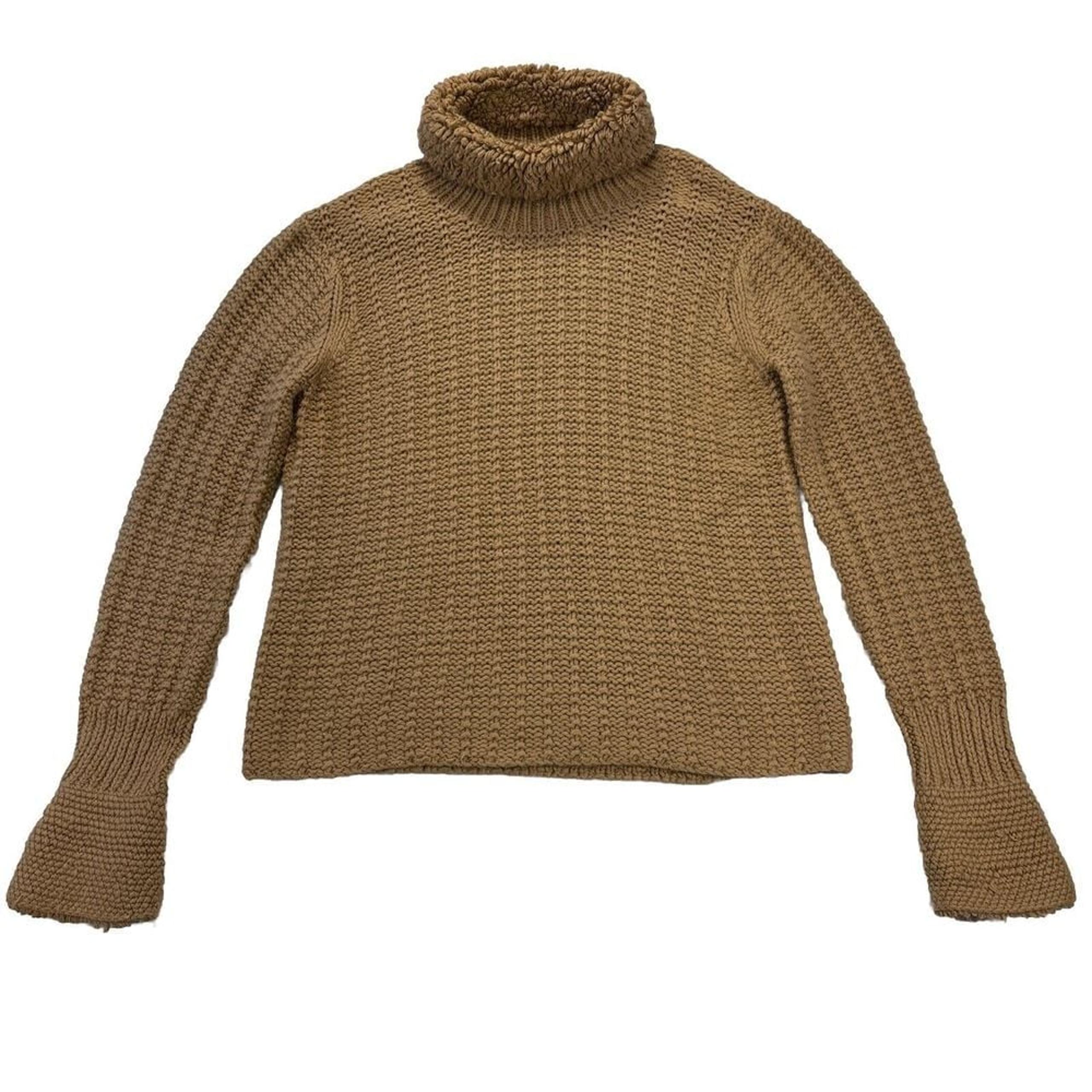 VTG Orvis Sweater Womens L Angora Blend Turtle Neck Chunky Knit Crochet Beige