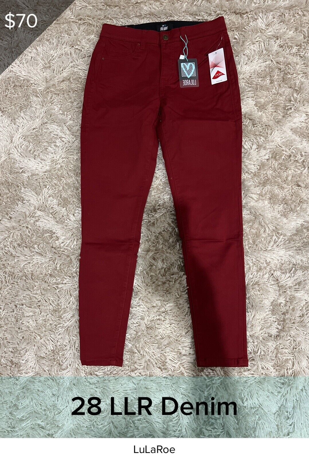 LuLaRoe BRAND NEW Burnt Red Skinny Denim Jeans Size 28 Comfortable Jeans