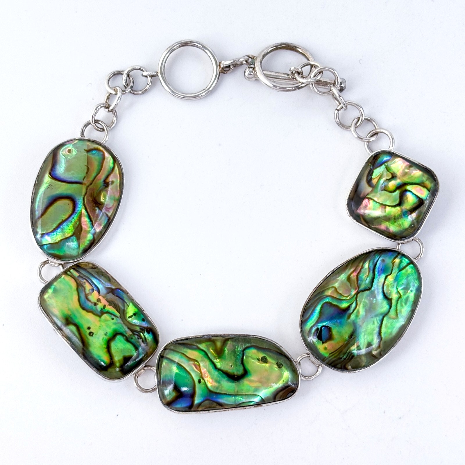 Vintage Luc Sterling Silver 925 Abalone Link Bracelet 7 -8