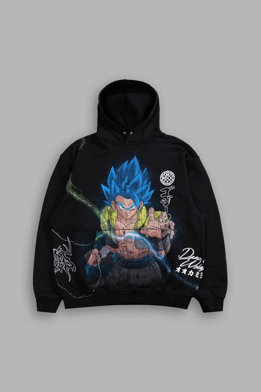 SUPER SAIYAN BLUE GOGETA SIDE-BY-SIDE PIERCE HOODIE IN BLACK