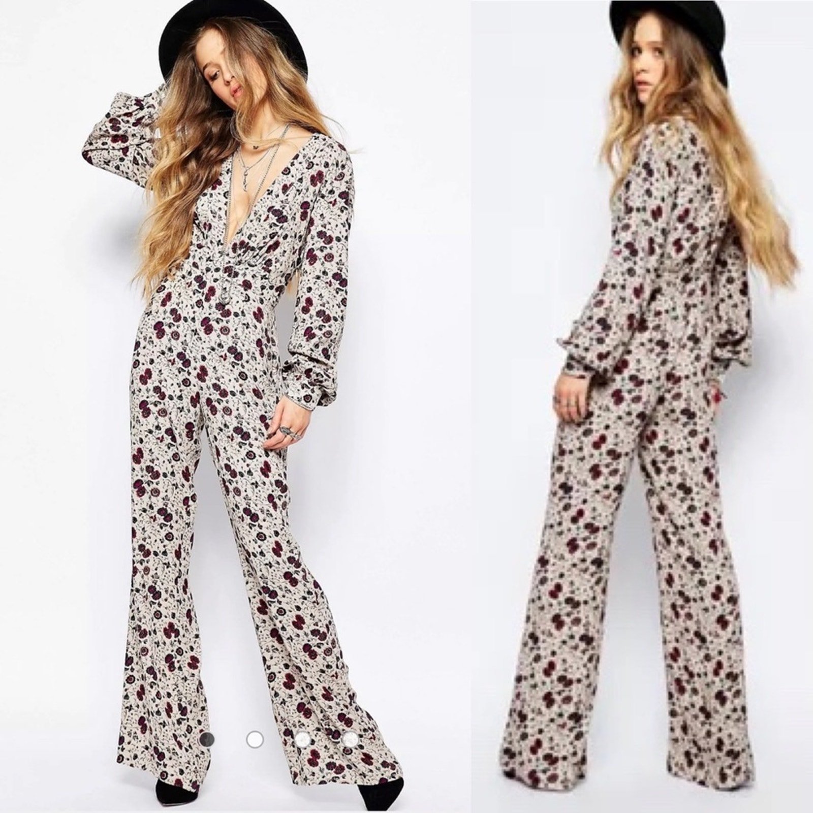 Free People floral boho lisa crepe jumpsuit size 6 some like it hot
