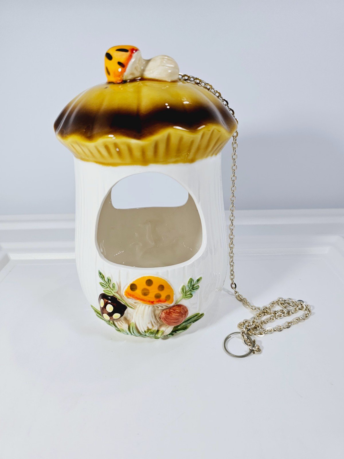 Vintage Merry Mushroom Hanging Birdfeeder/Planter, 1970s