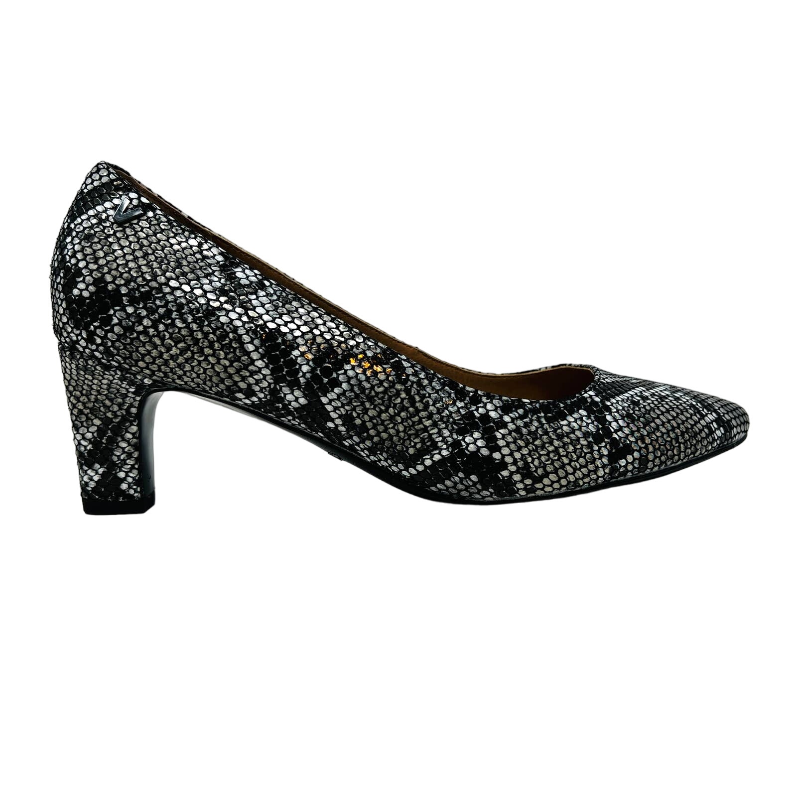 NEW! Vionic Mia Snakeskin Pumps 2 Heel Black Grey Rounded Toe - 6.5