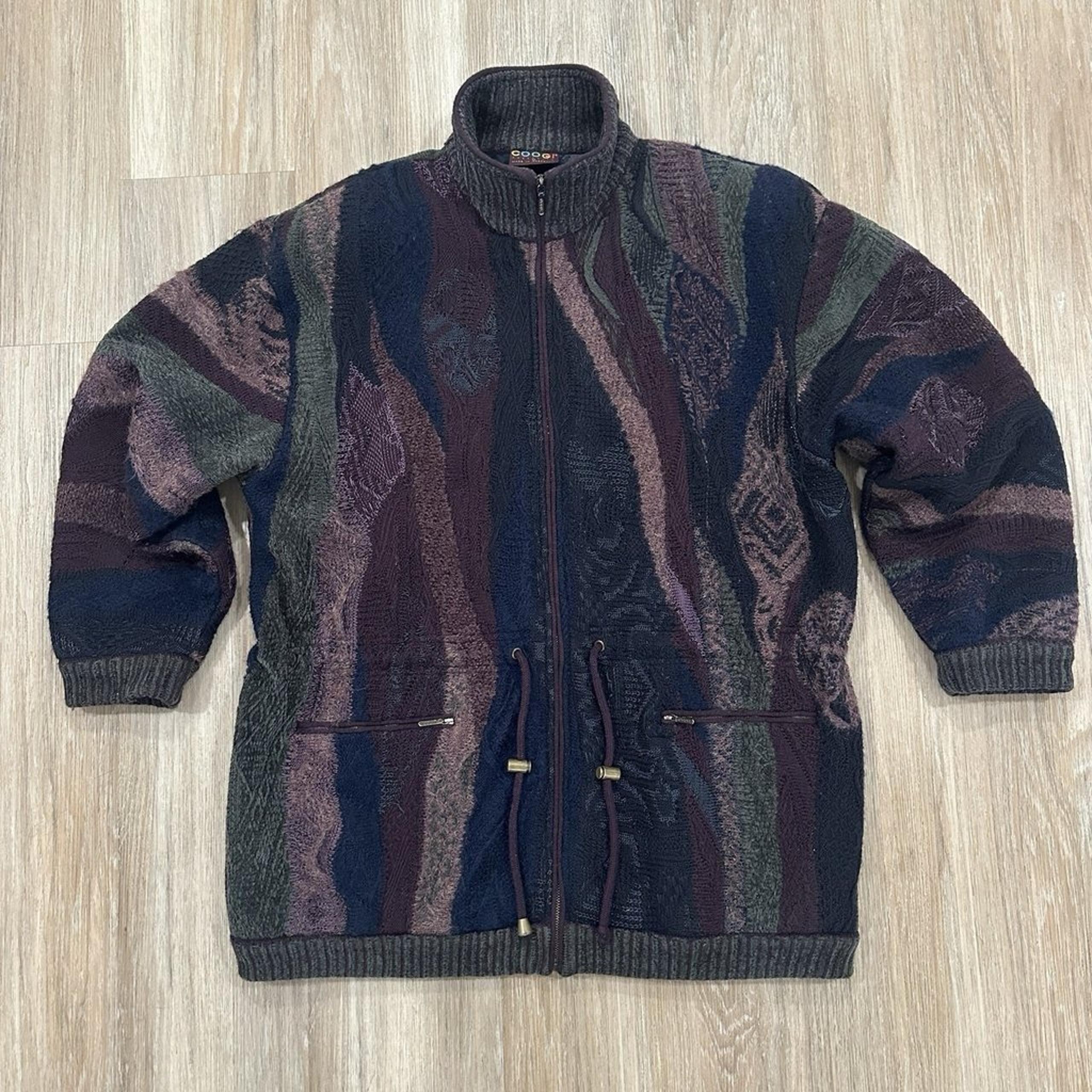 Vintage 1980s COOGI Australia Knit Cotton Full Zip Jacket Sweater Multi Color