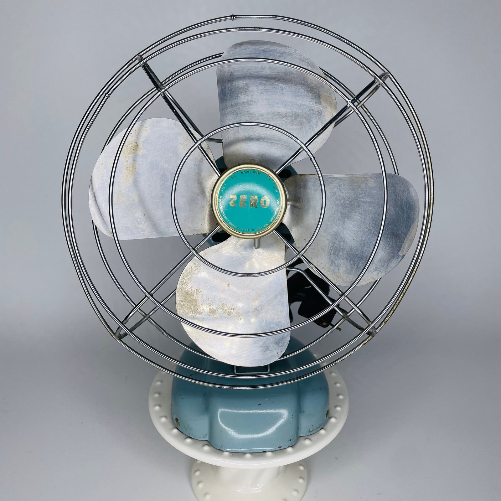Vintage ZERO Desk Wall Tilt Single-Speed Blue Metal Fan #08499 WORKS GREAT! MCM