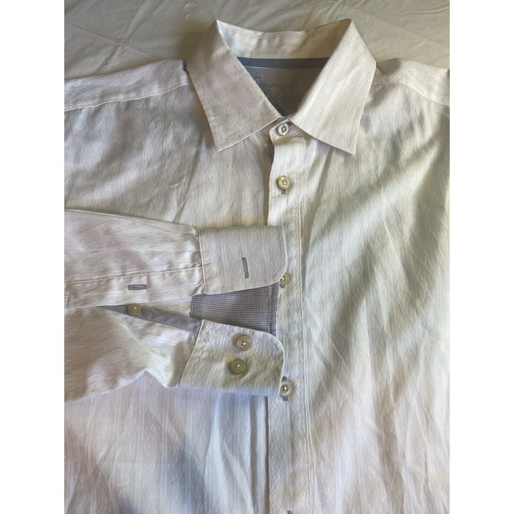 Men's Tommy Bahama Denim White Embossed Button Down Cotton Dress Shirt-Size L