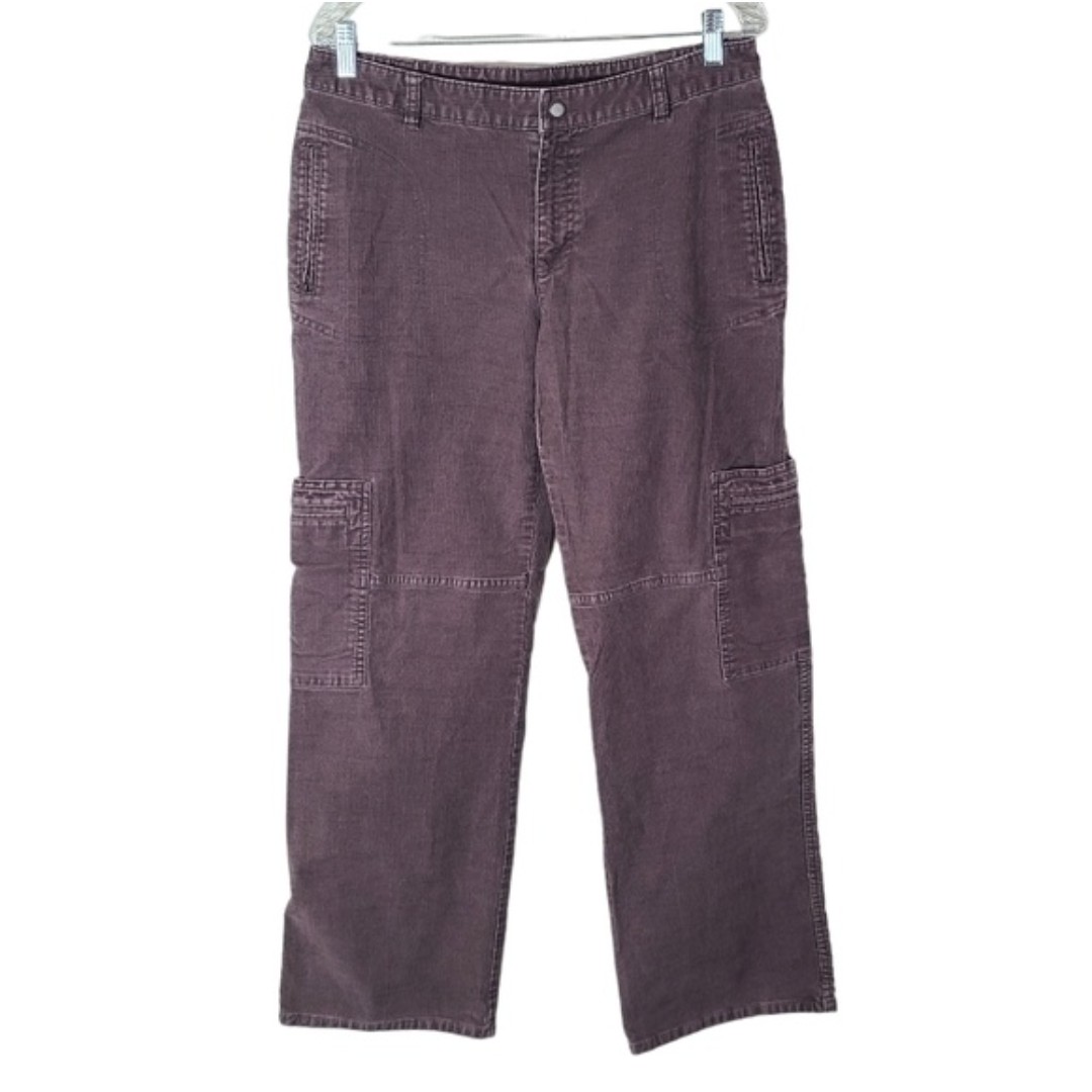 Athleta brown corduroy wide leg cargo style pants Women's size 12