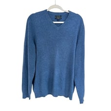 Club Room Sweater Mens Large 100% Cashmere V Neck Blue Preppy Bus Casual Large L