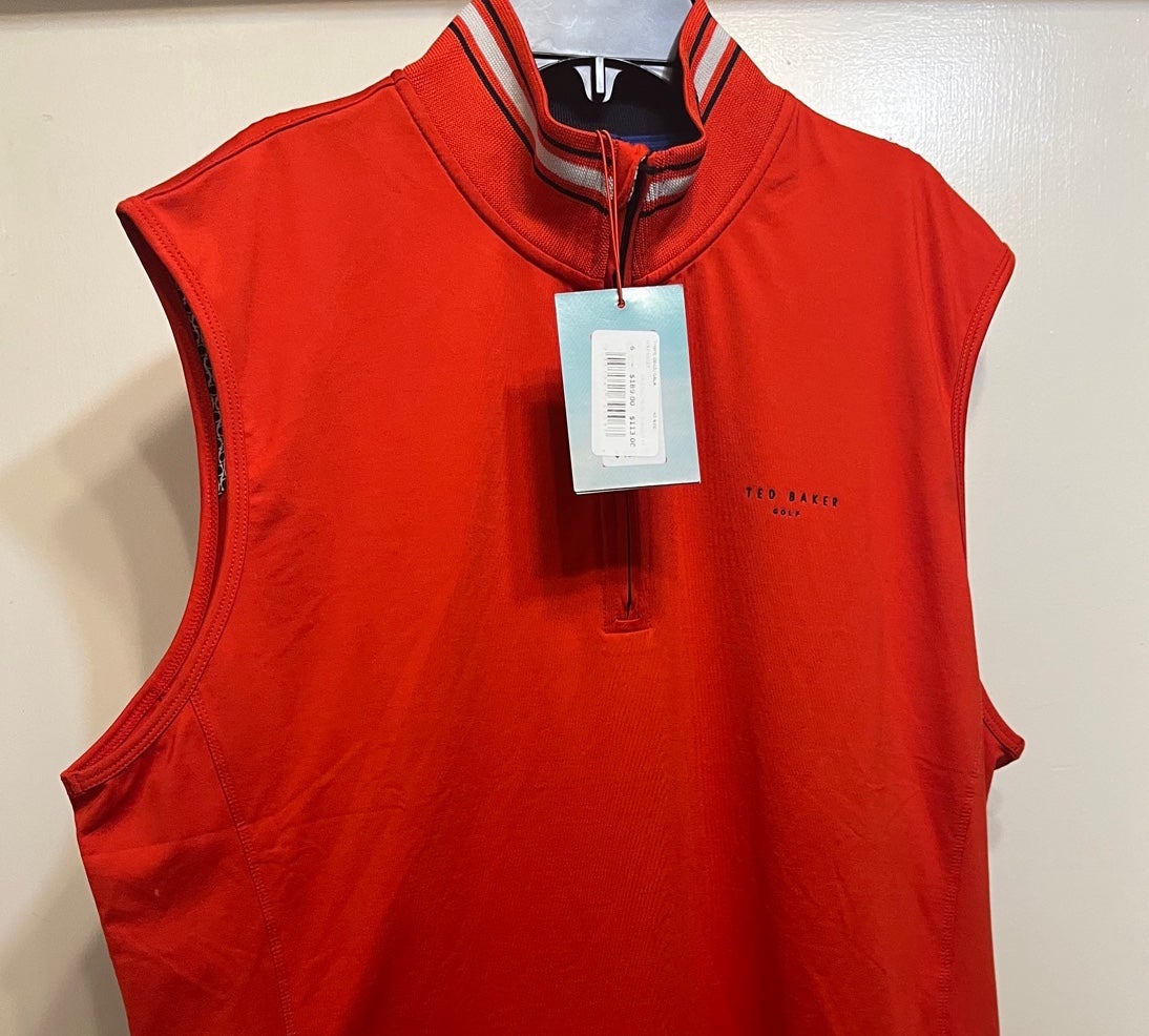 Ted Baker Mens’s GALA TRIM GOLF QUARTER-ZIP VEST IN RED Size 6 (XXL) 189