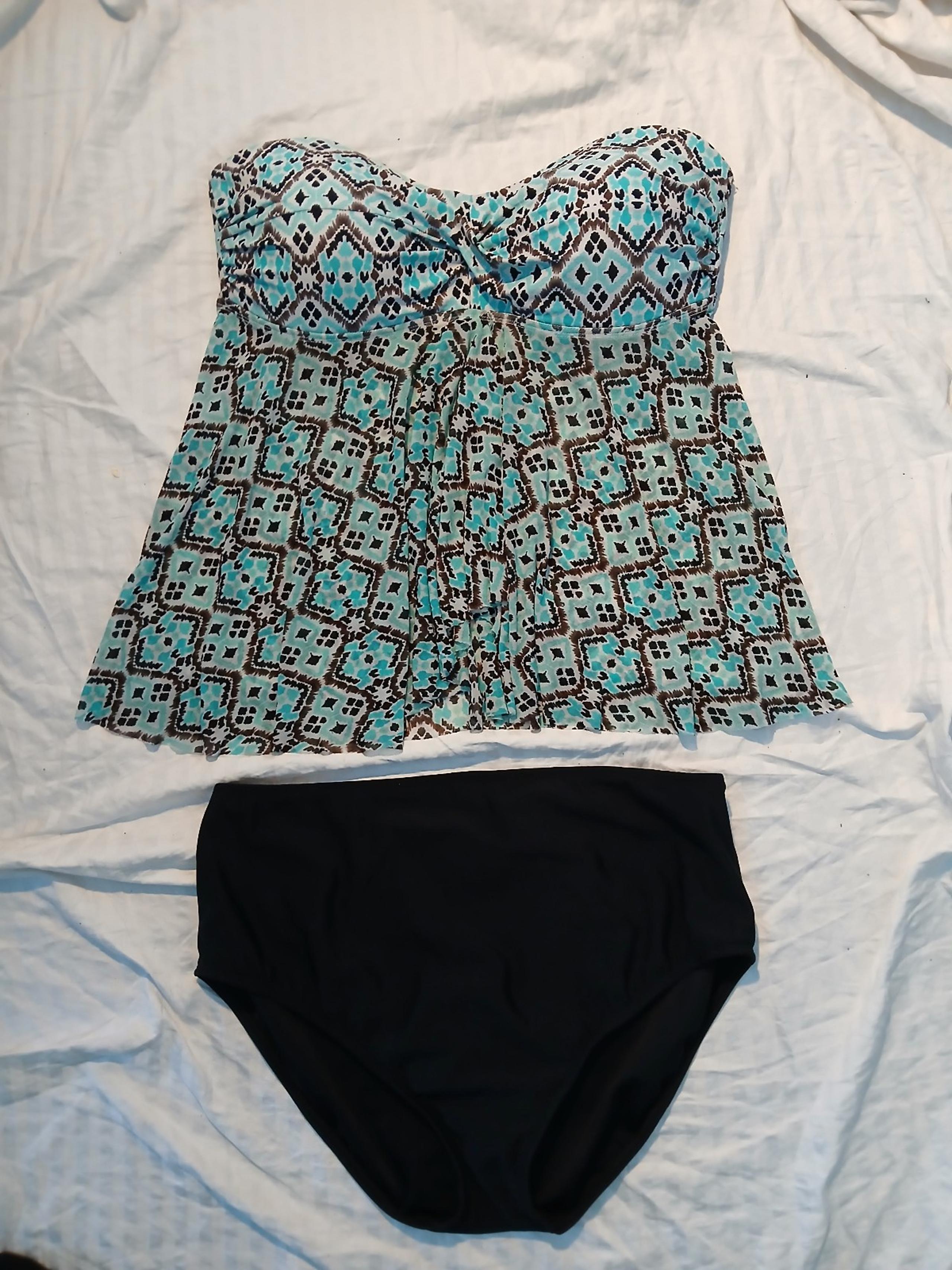 2 pc turquoise & black tankini swimsuit top XL  / bottom 22