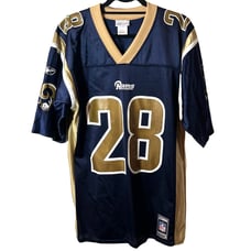 NFL Vintage Reebok Marshall Faulk Rams#28 100% Nylon Blue/Gold Jersey Sz M