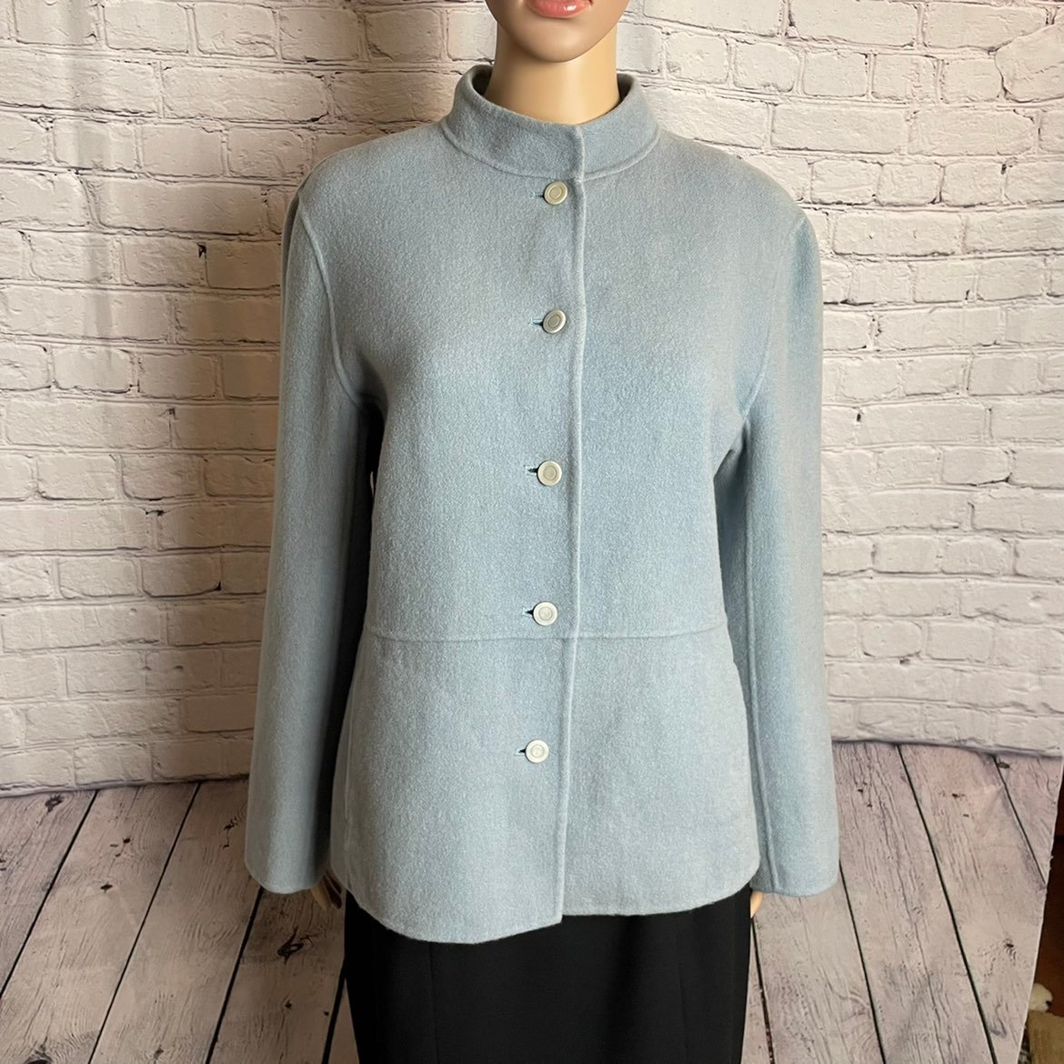 Eileen Fisher Wool Cashmere Button Coat Light Blue Size M