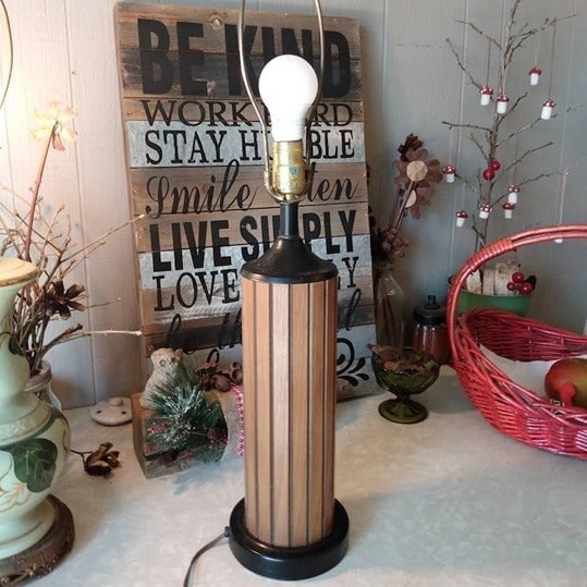 Vintage Danish Modern Wegner Gruvwood Pattern Mid Century Wood Slat Table Lamp