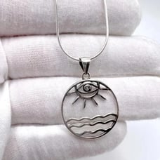 .925 Sterling Silver Evil Eye, Sun & Water Necklace