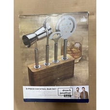 Drew & Jonathan Home Bar Tool Set With Wooden Holder Stainless Steel NWB