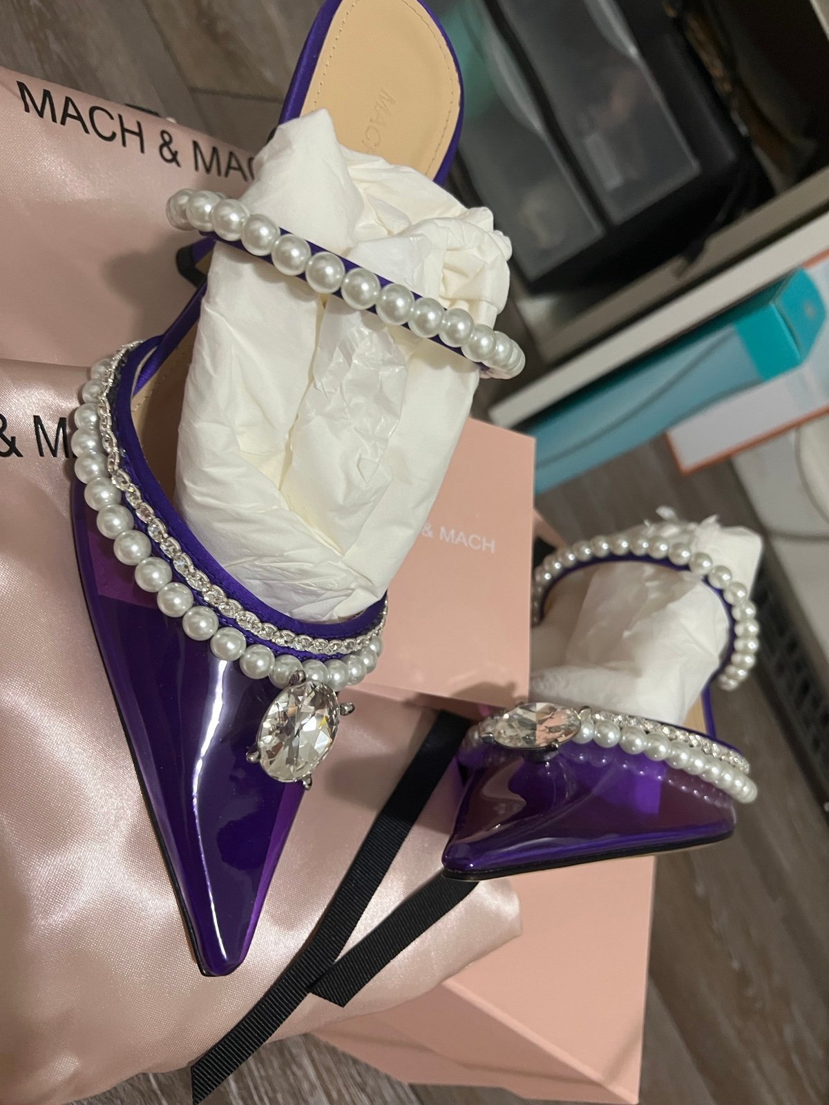 mach & mach purple pointed toe mule