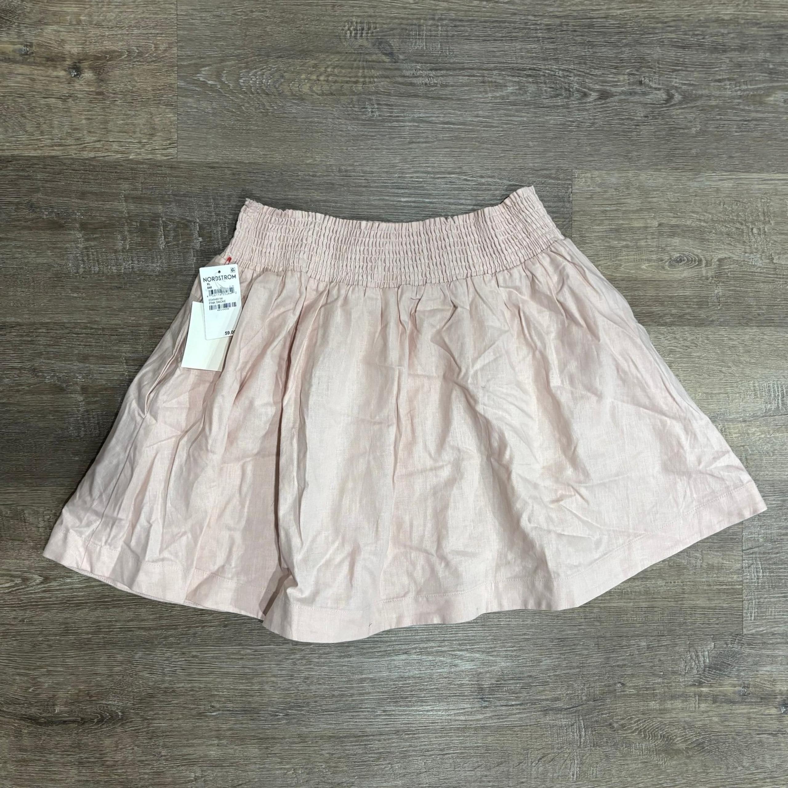 Nordstrom Open Edit Pink Linen Skirt Size XL Elastic Waist Mini NWT Pleated