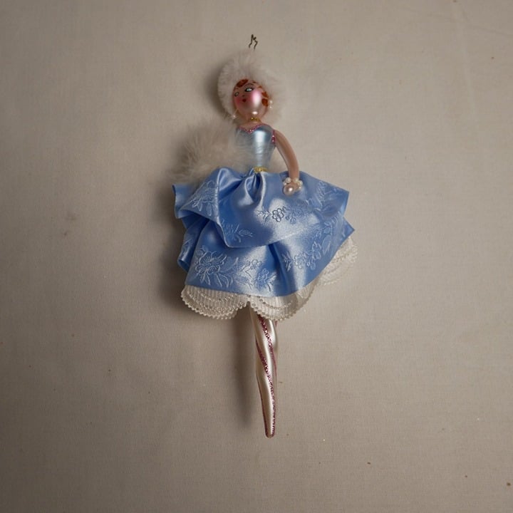 Christopher Radko 2003 Flurry Flirt Ornament With Blue Dress & Feather Accents