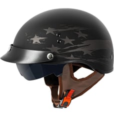 VCAN Cruiser Solid Flat Black Half Face Motorcycle Helmet with Drop-Down Sun Vis