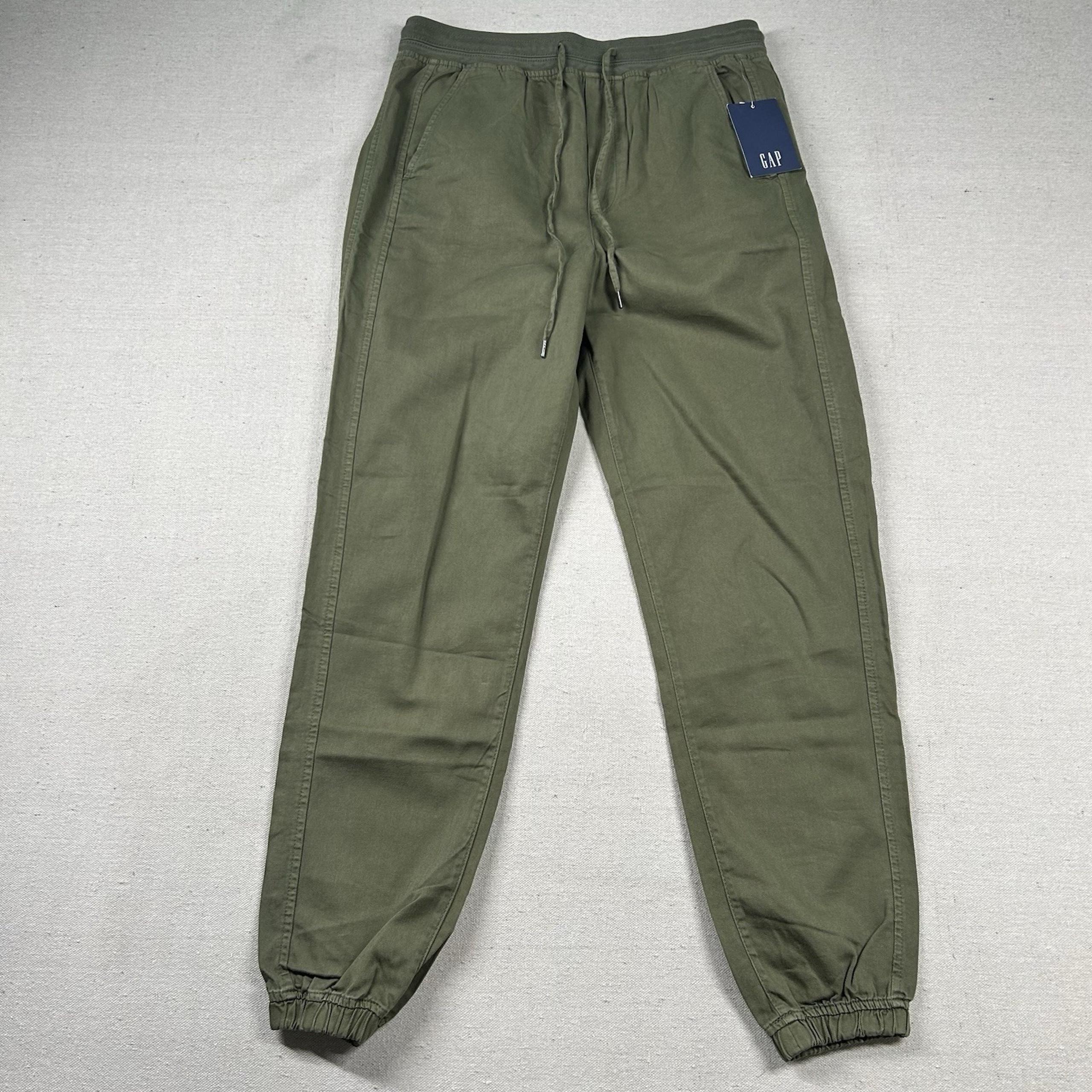 Gap Pants Mens Mt Tall Jogger Olive Green Woven Elastic Waist Lyocell