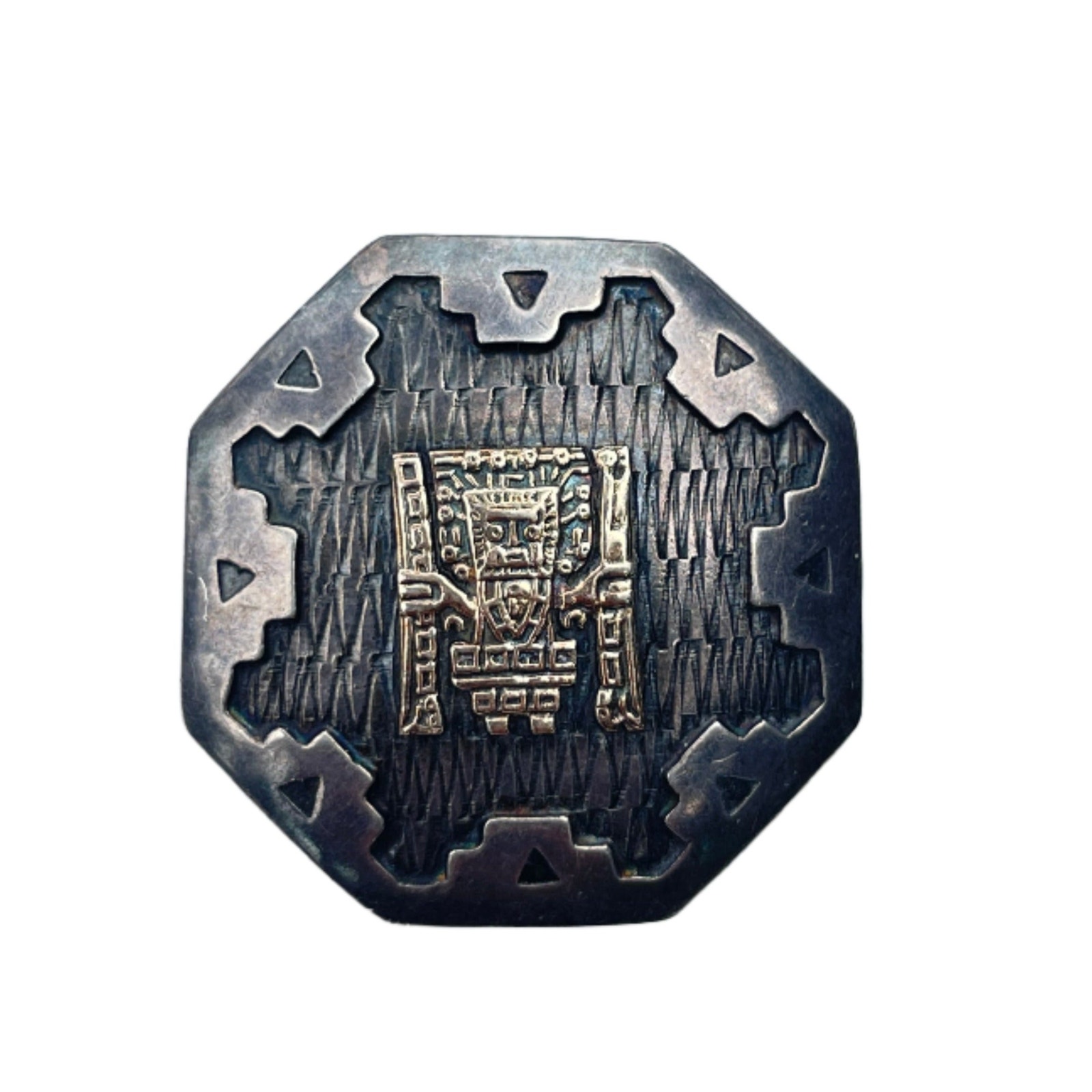 Vintage Peruvian 18k Gold and Sterling Silver Pendant Brooch