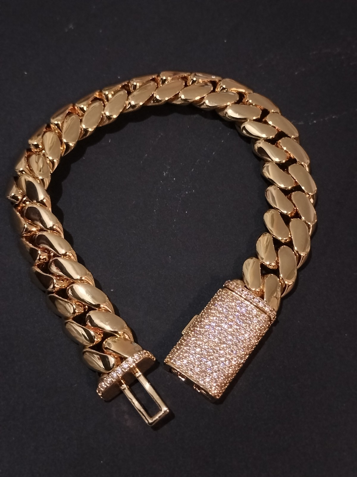 14k Yellow Gold plated bracelet cz diamond lock