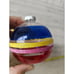Vintage radko shiny Brite 3 ball striped red blue glitter yellow