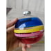 Vintage radko shiny Brite 3 ball striped red blue glitter yellow
