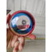Vintage radko shiny Brite 3 ball striped red blue glitter yellow