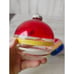 Vintage radko shiny Brite 3 ball striped red blue glitter yellow