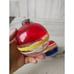 Vintage radko shiny Brite 3 ball striped red blue glitter yellow