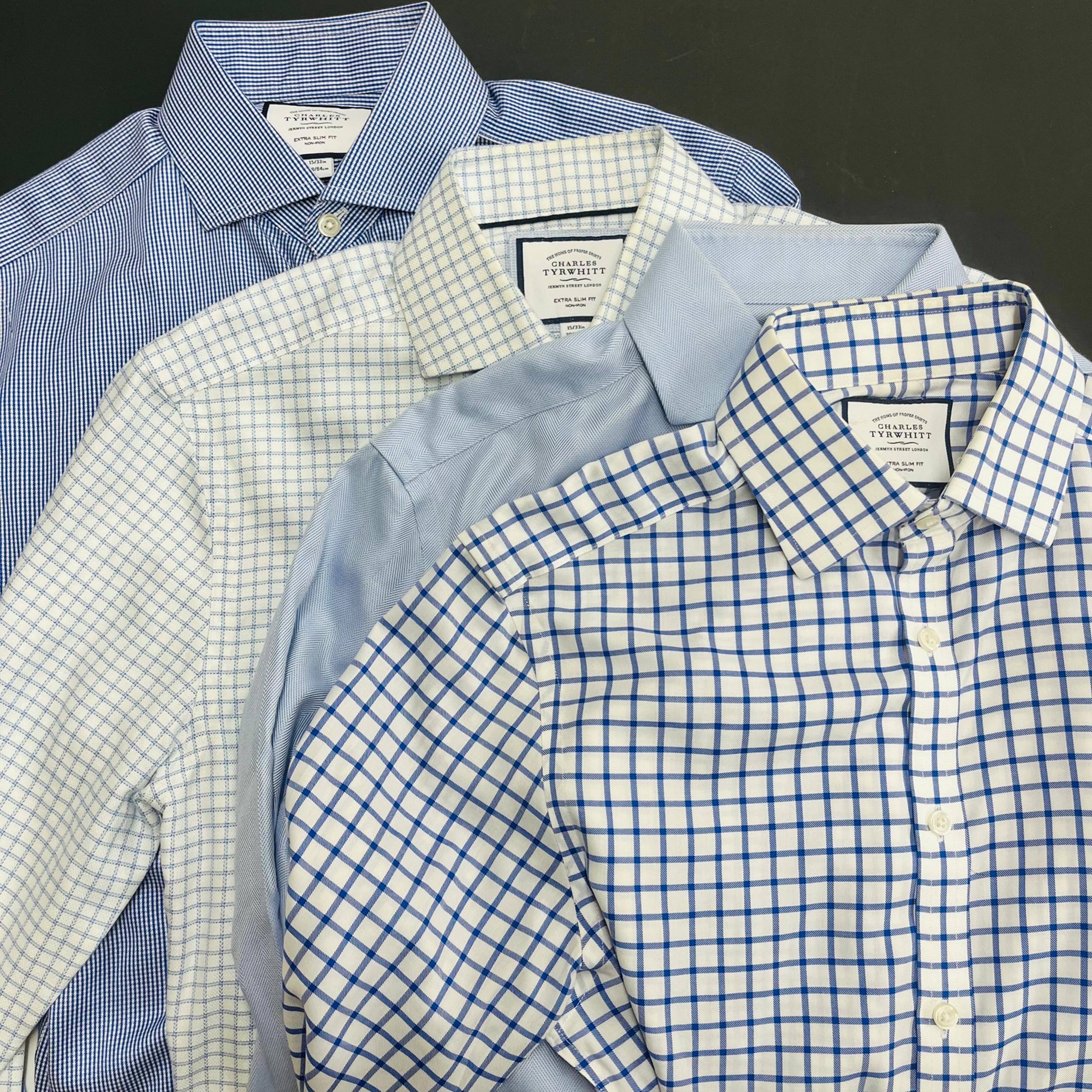 Charles Tyrwhitt Men’s Extra Slim Fit Dress Shirts Blue Button Up 15/33 Lot of 4