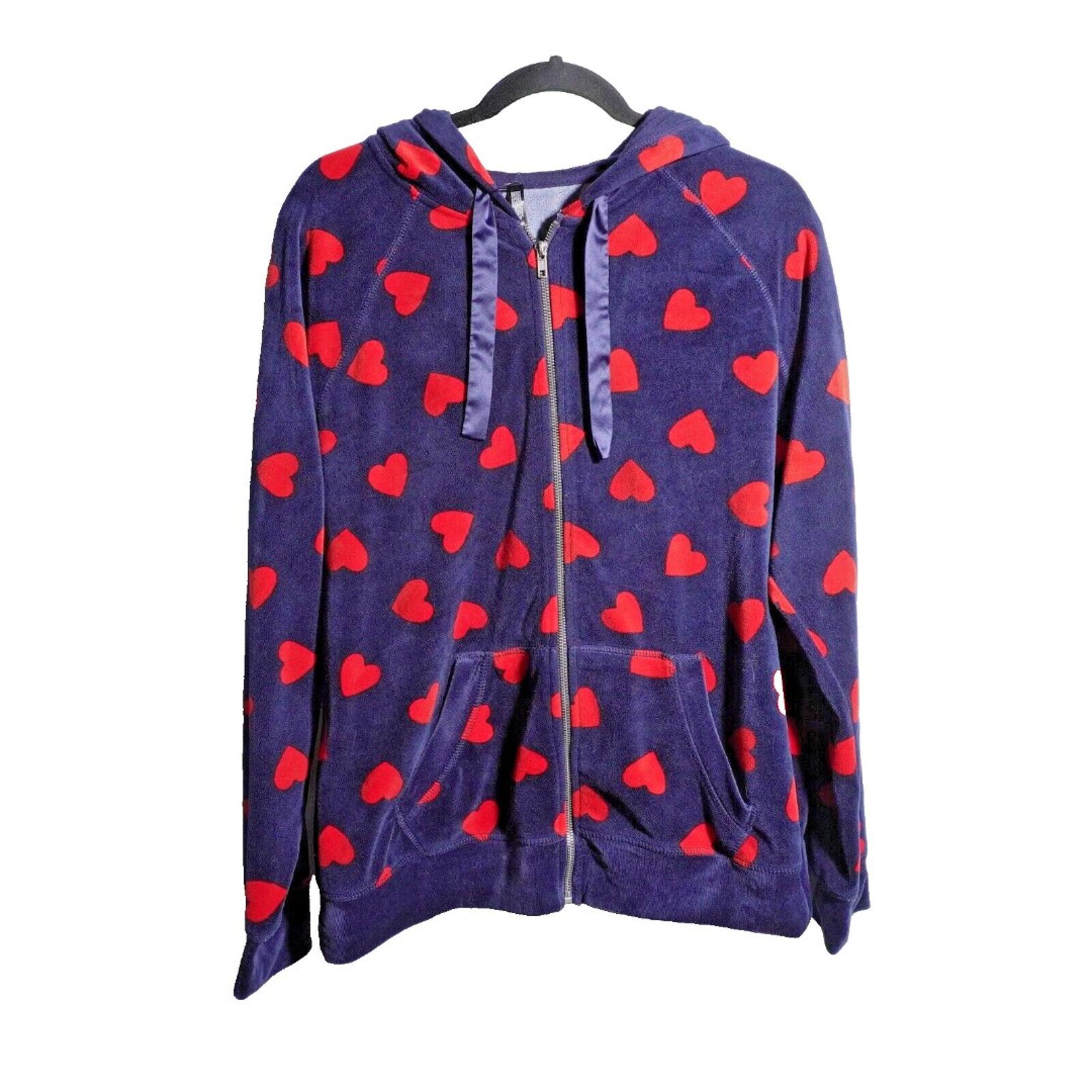 Torrid Size 2X Plus Full Zip Sweatshirt Hoodie Jacket Velour Hearts Navy Red