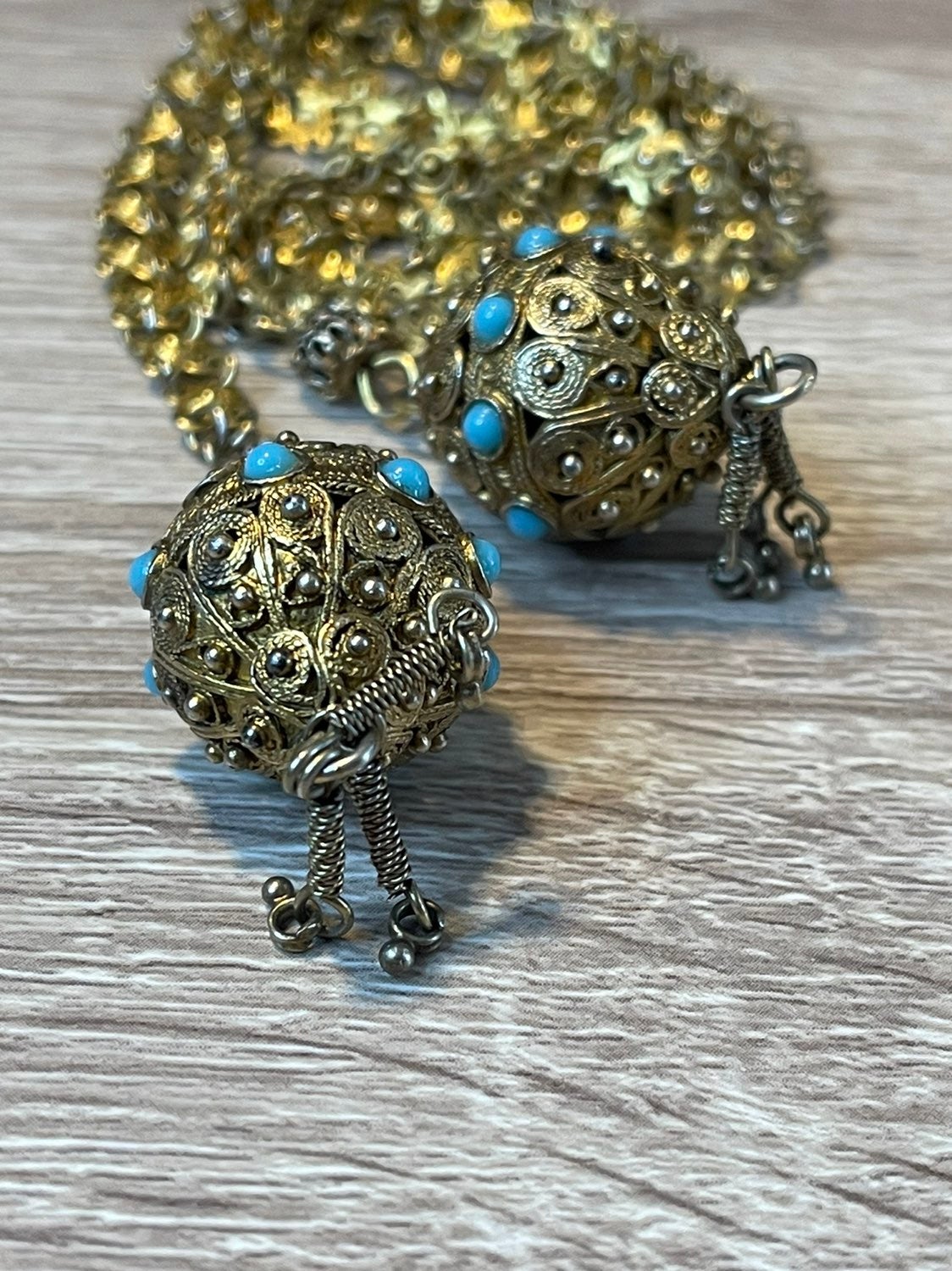 Antique Victorian Brass Turquoise Necklace
