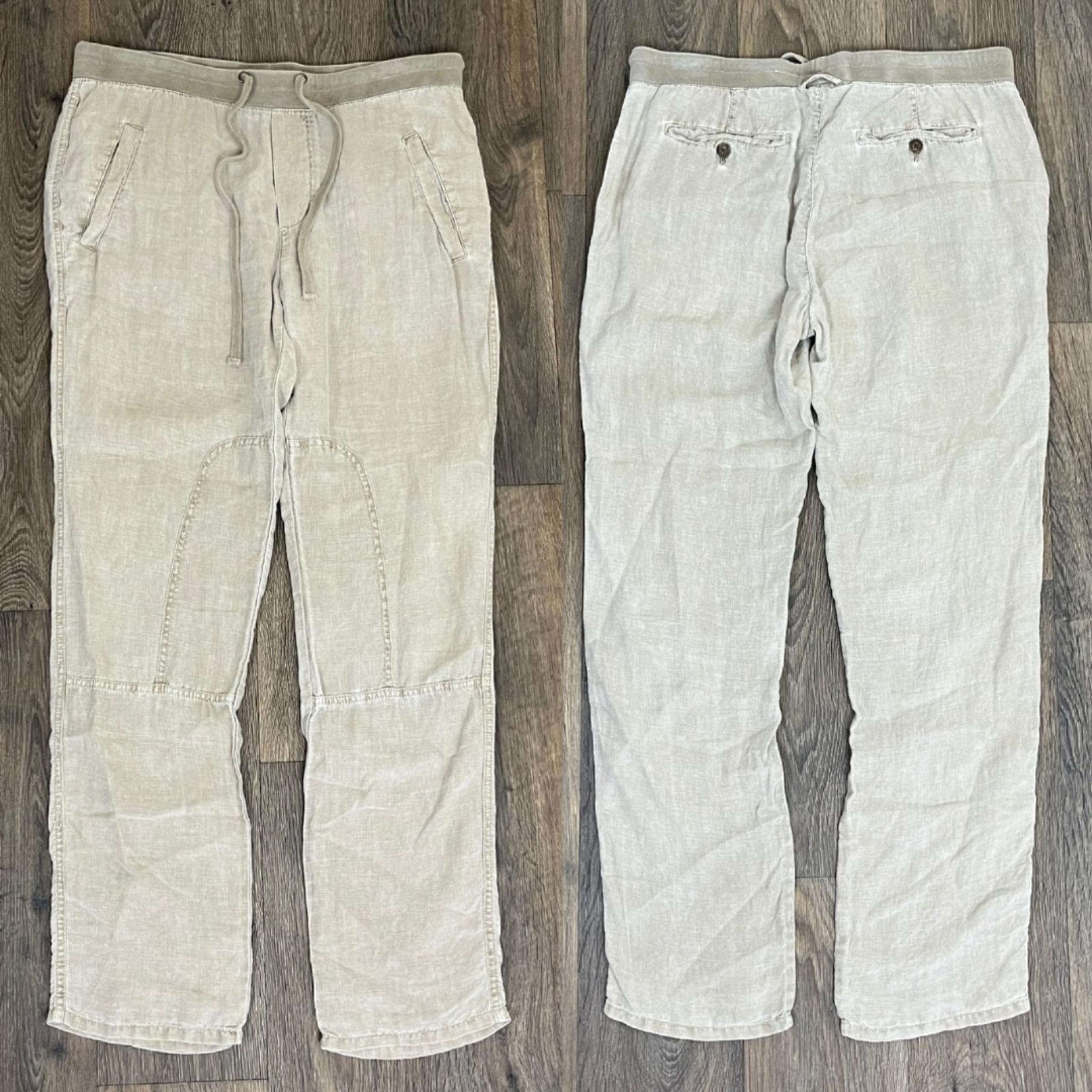 James Perse Women's Size L Beige Equestrian Linen Straight Leg Pants Trousers