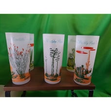 Set Of 6 Vintage Blakely Gas & Oil Arizona Frosted Tumblers 6 1/2 Inches Tall