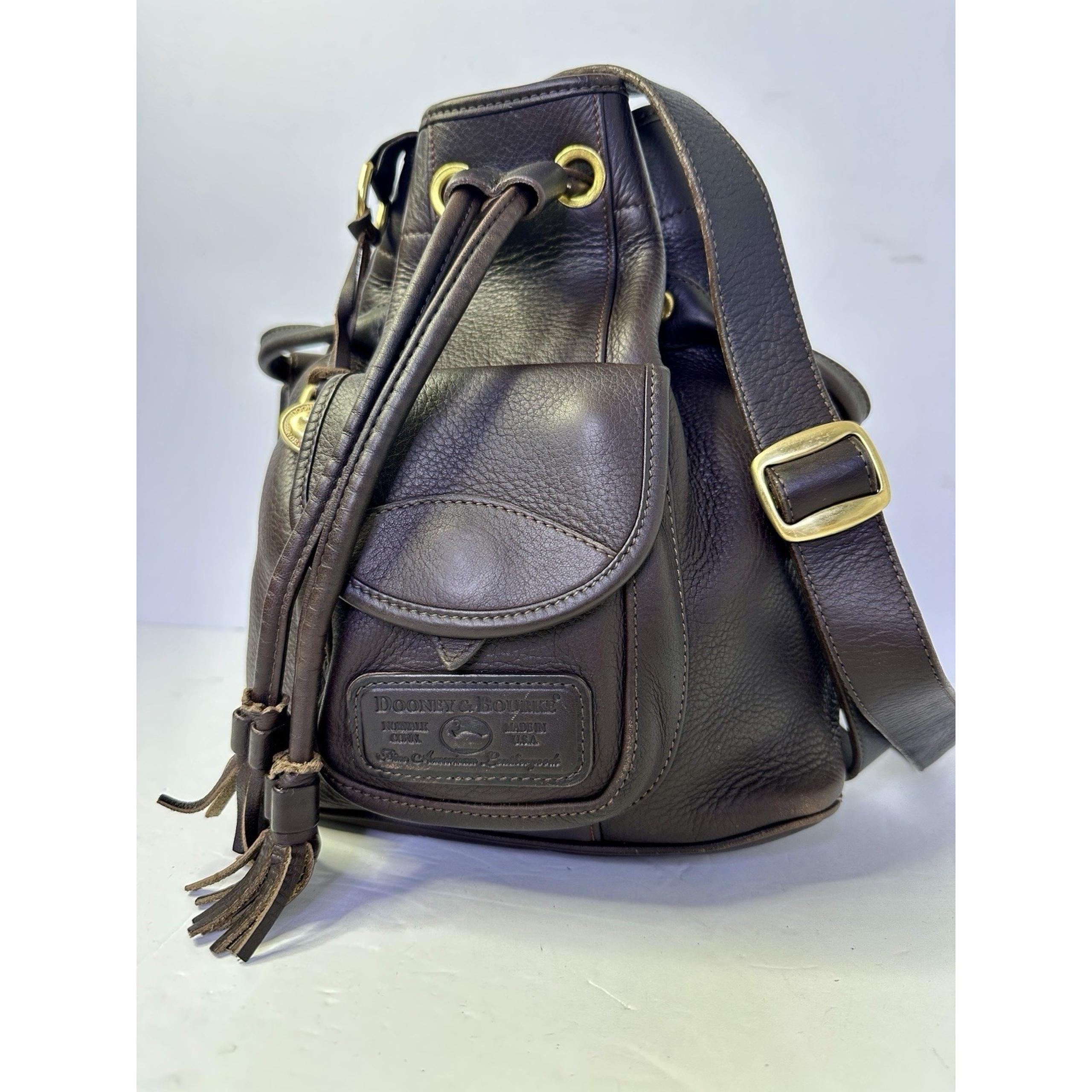 Vintage Dooney & Bourke Bag Dark Brown Bucket Leather Front Pocket Drawstring