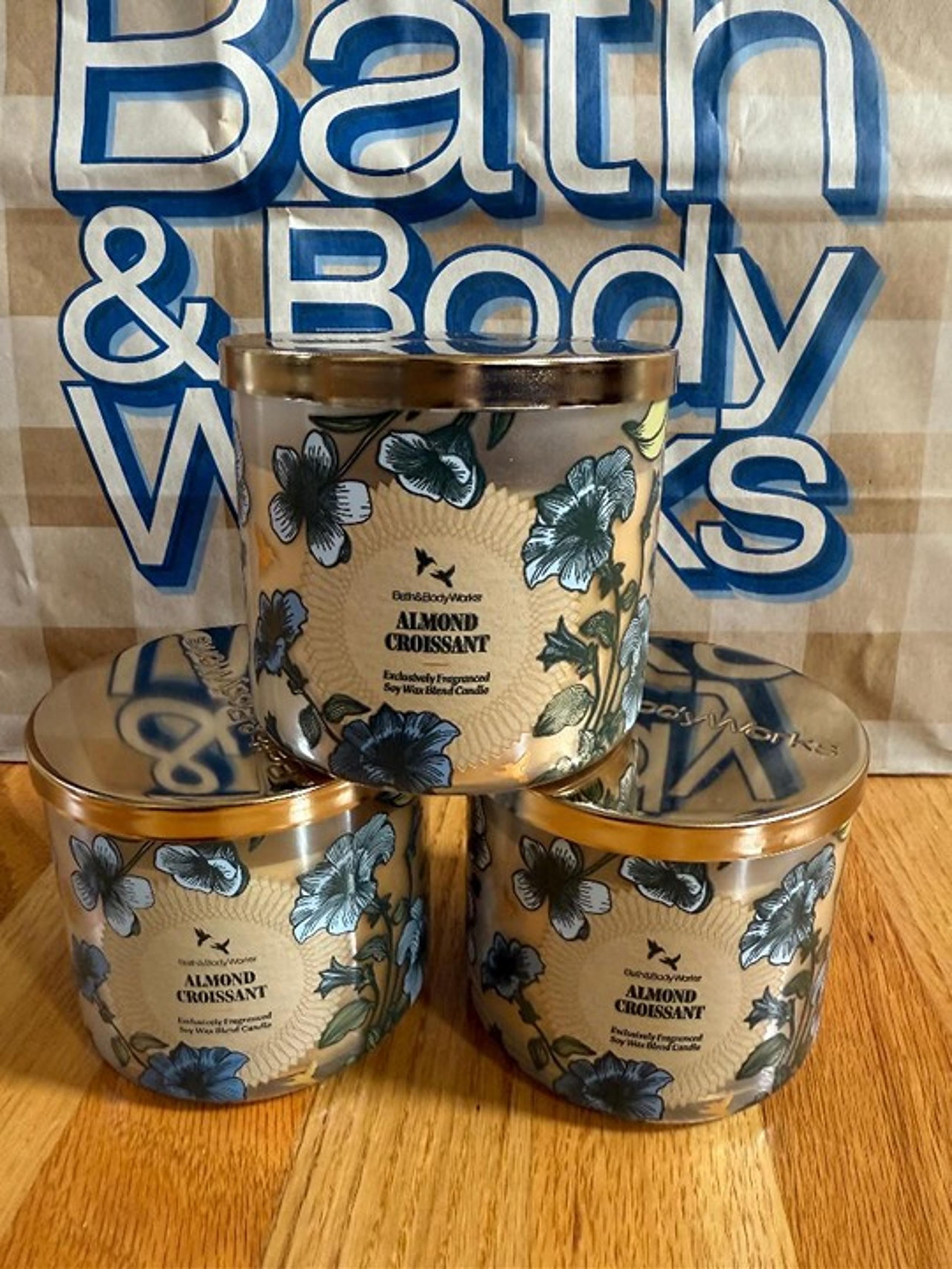 Bath and Body Works Almond Croissant 3 Wick Candles Bundle