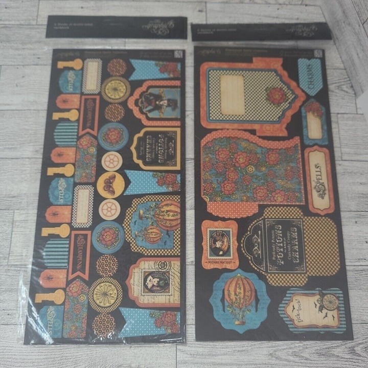 Graphic 45 Steampunk Spells Cardstock Tags Pockets Flags Pennants 2 Sets NEW
