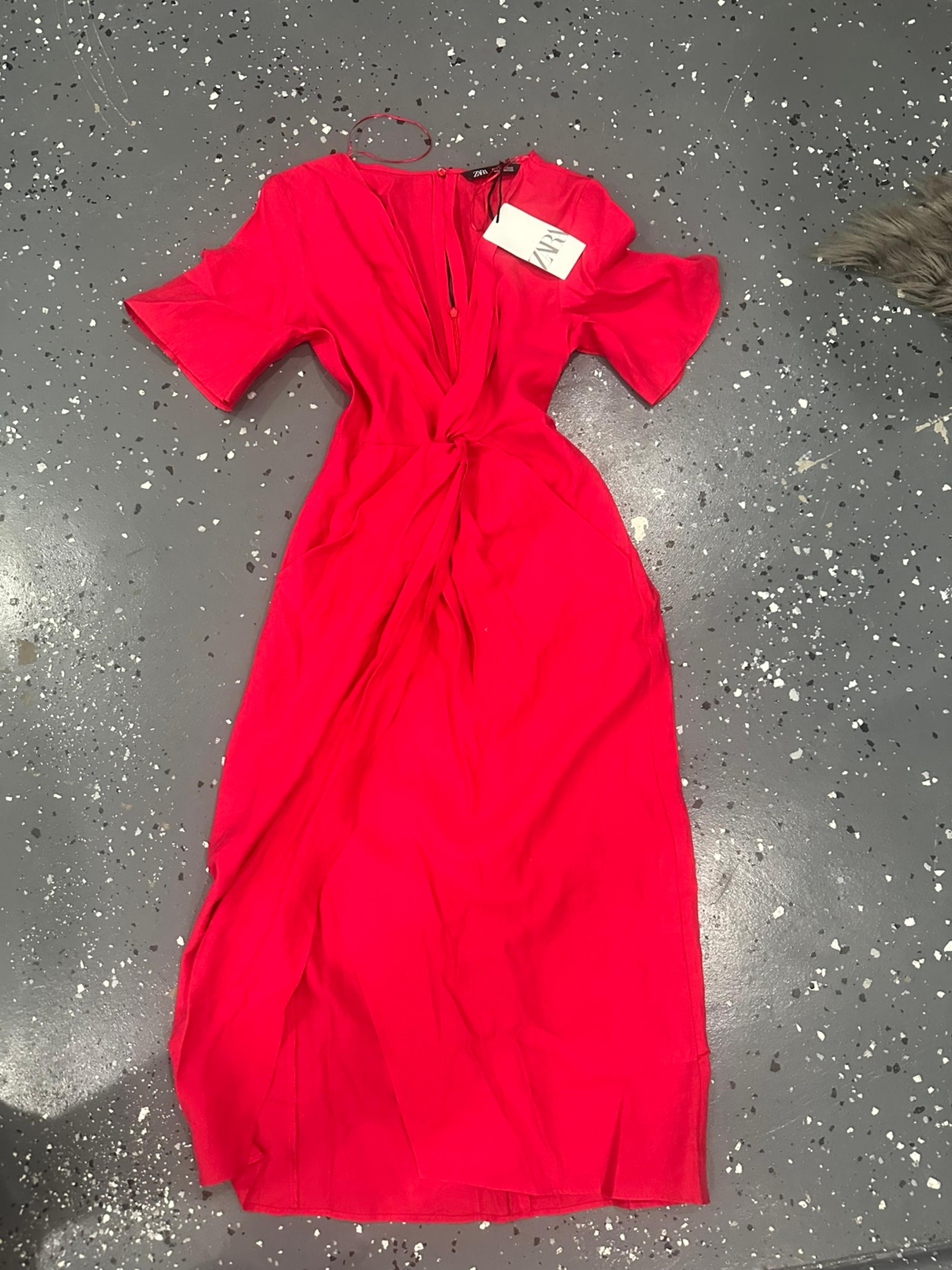 Zara knot waist tapered Elegant Red Women's Dress