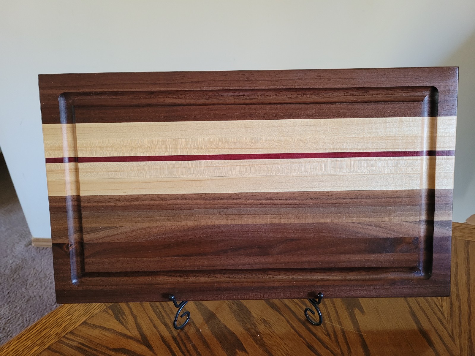 Handmade Walnut, Maple and Purpleheart Cutting, cheese and bread board