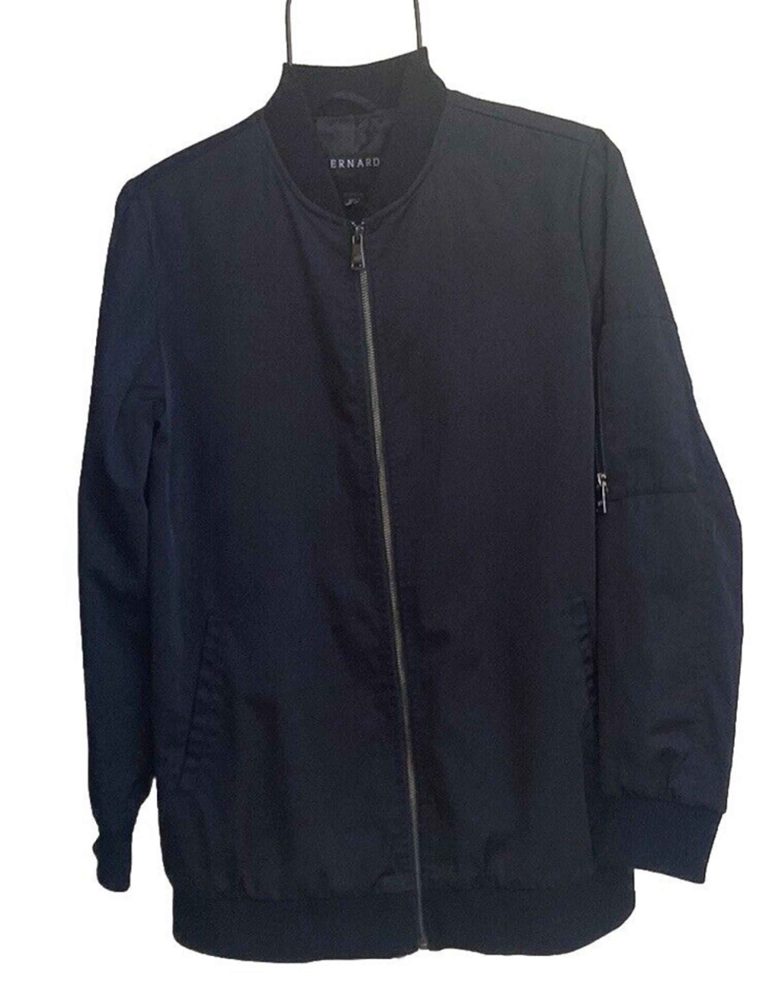 Bernardo Black Bomber Jacket Collar Full Zip Pockets Lined Men’s Size Small
