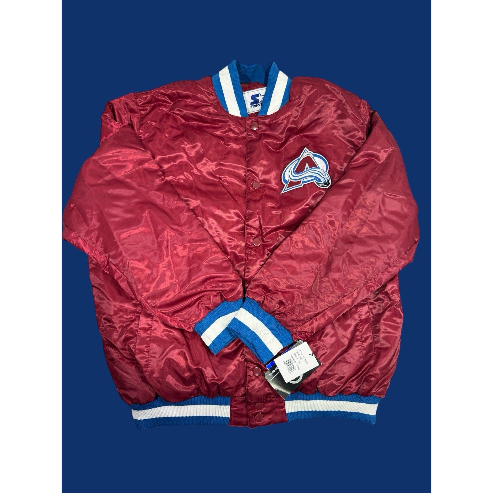NWT New NHL Colorado Avalanche Burgundy Starter Satin Bomber Jacket Men’s XXL