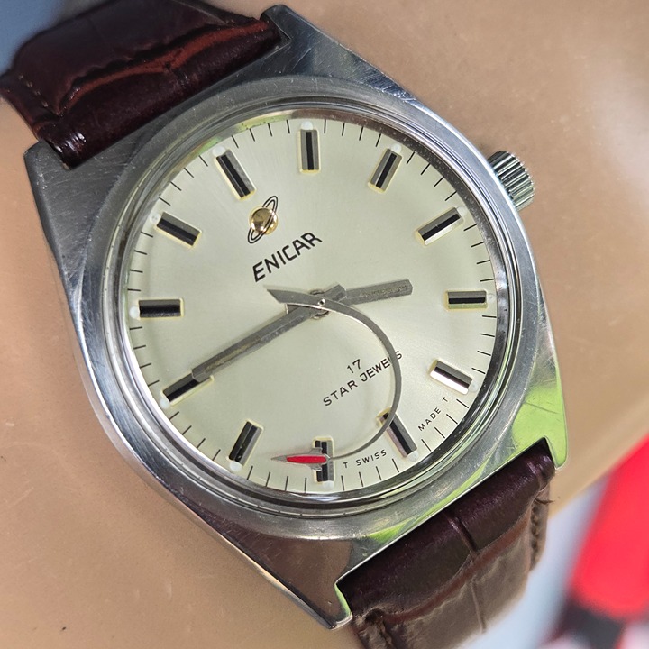 Vintage ENICAR men's manual wind watch Rocket second hand 1970s