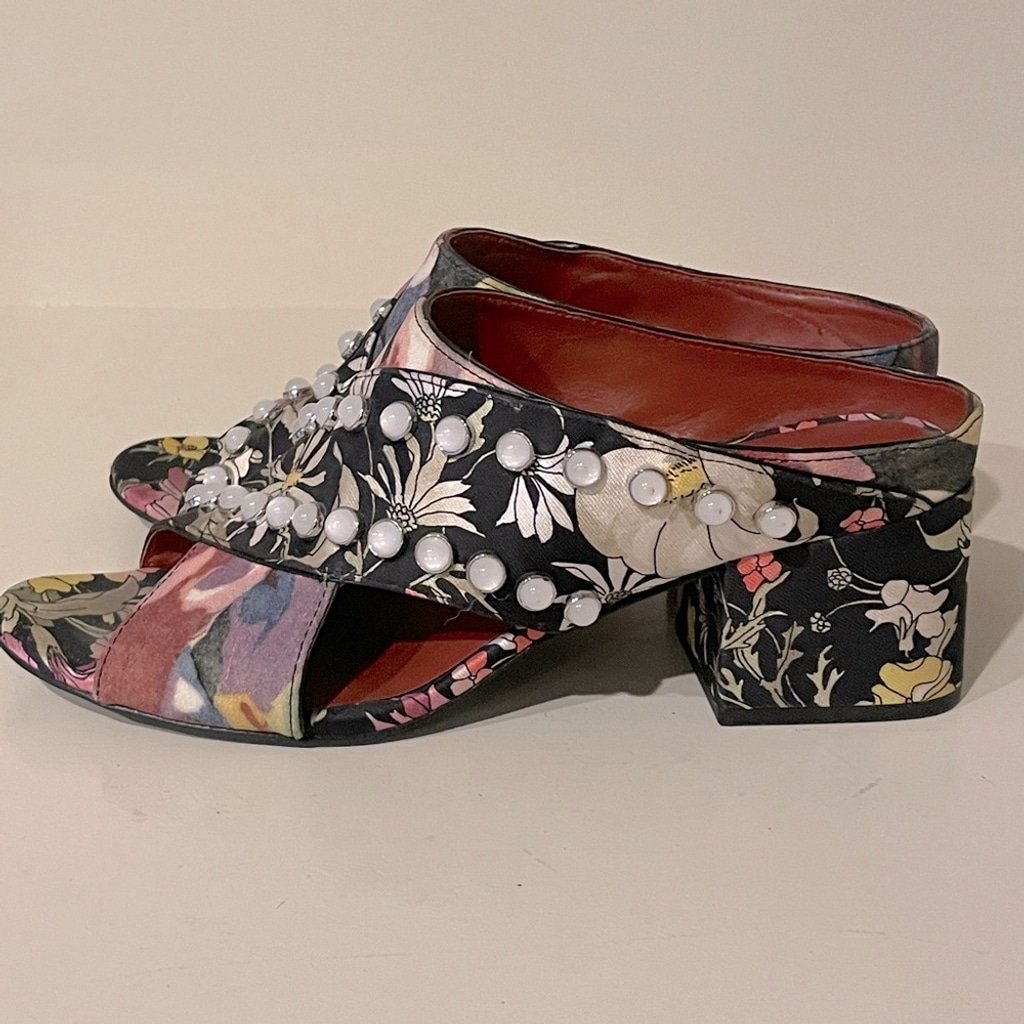3.1 Phillip Lim RARE 39 floral Cube pearl studded crisscross block heel sandals