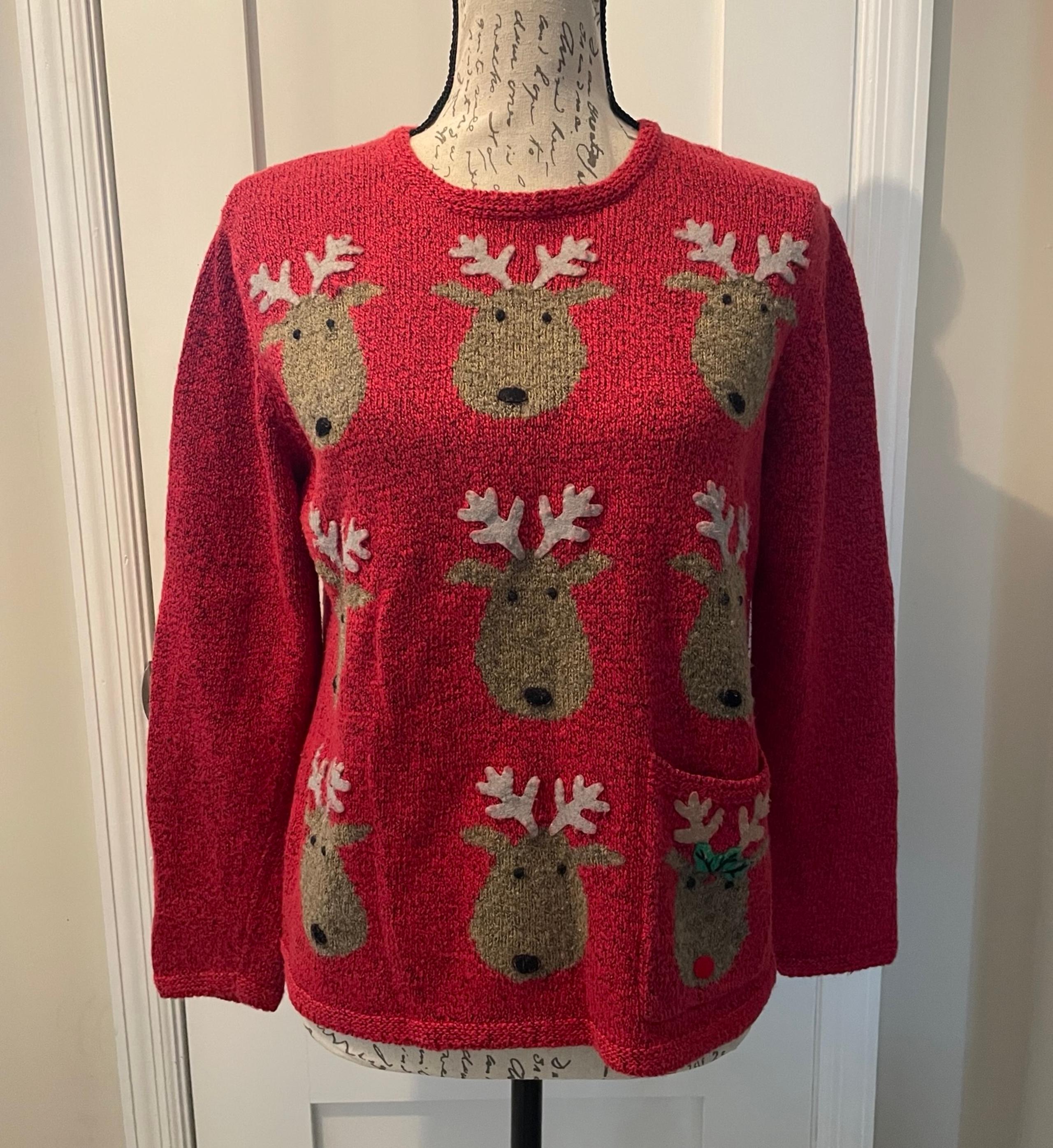Vintage Northern Isles Reindeers Christmas Sweater Red Women’s Size: M EUC!!