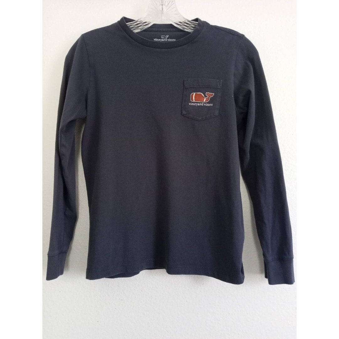 Vintage Vineyard Vines Football Whale Pocket T-Shirt Long Sleeve Blue Child S