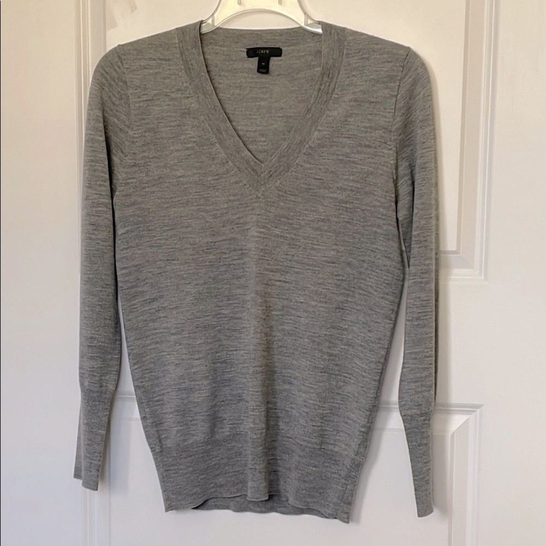 J. Crew Merino Wool Gray V-Neck Sweater Medium