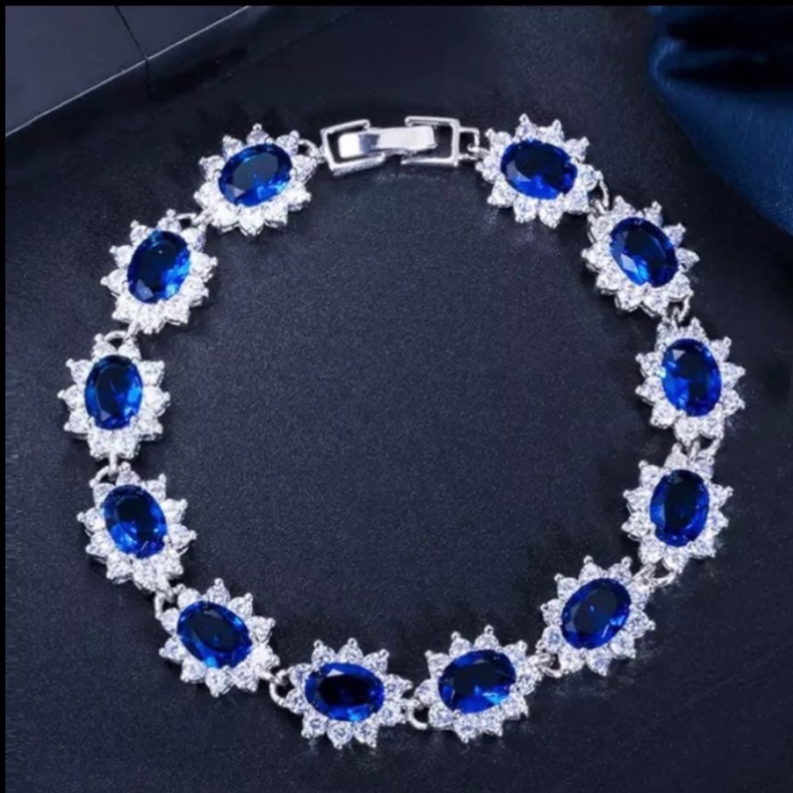 S925 vintage Blue Sapphire tennis bracelet